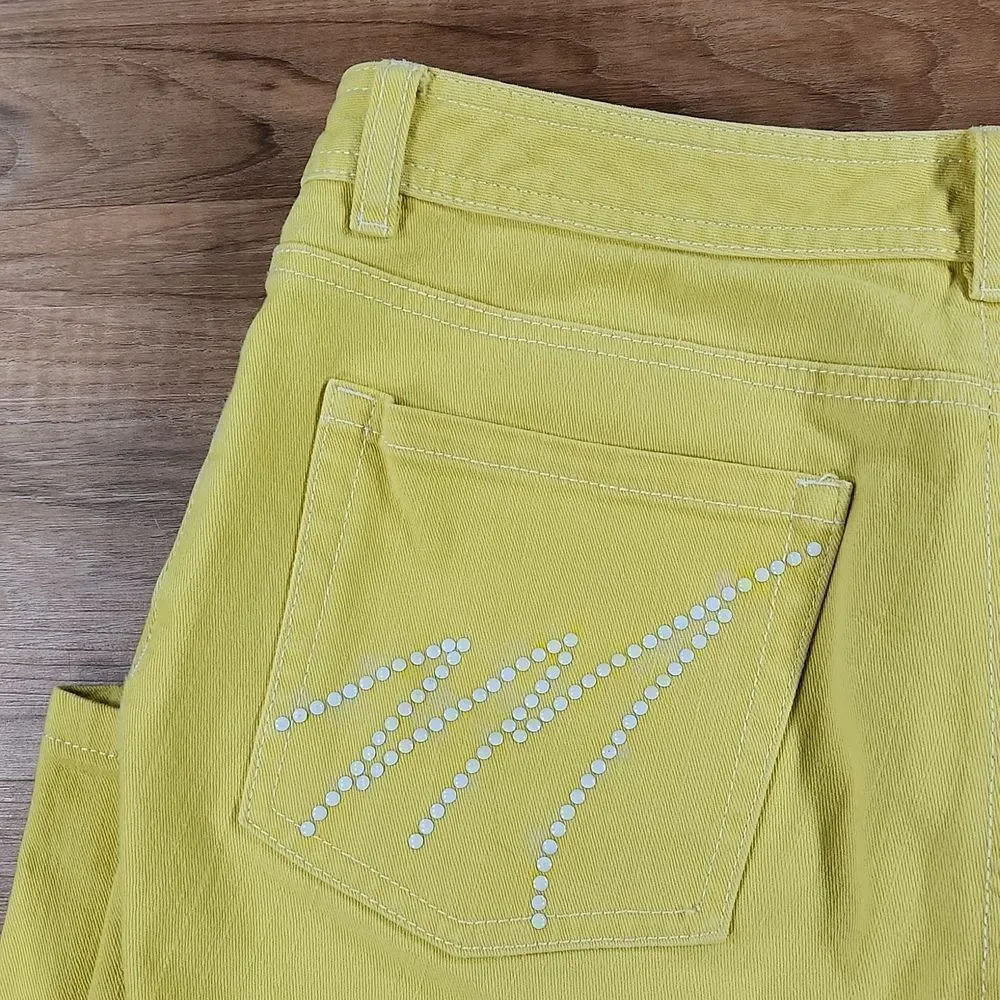 🔸️Michael Kors Yellow Studded Pocket Denim Jeans Size 8